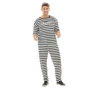 Funidelia Prisoner Costume for Men, Includes T-Shirt, Pants and Cap, Thief, Convict - Outfit for Adults for Parties, Carnival and Halloween - Size XXL