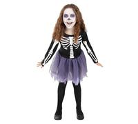 Funidelia Skeleton Costume for Girls with glow-in-the-dark tutu dress, Bones Outfit for Children, Carnival, Halloween and Party Costumes - Size 7-9 years