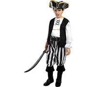 Funidelia | Striped Pirate Costume - Black and White Collection for boy Corsair, Buccaneer - Costumes for kids, accessory fancy dress & props for Halloween, carnival & parties - White