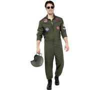 Funidelia | Top Gun Aviator Costume for man Pilot, Aviator, Professions - Costume for adults accessory fancy dress & props for Halloween, carnival & parties - Size S - Dark green