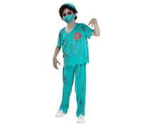 Funidelia Zombie Doctor Costume for Boys, Includes Pants, T-Shirt, Mask and Cap, Living Dead - Outfit for Kids for Parties, Carnival and Halloween - Size 10-12 years