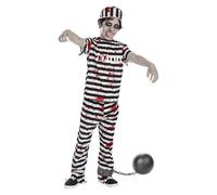 Funidelia Zombie Prisoner Costume with Ball for Boys, Includes Pants, T-Shirt, Cap, Ball and Chain, Thief, Prisoner - Outfit for Kids for Parties, Carnival and Halloween - Size 10-12 years