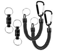 Funien 2pcs Magnetic Net Release Holder Keeper Landing Net Connector with Coiled Lanyard Carabiner Clip for Fly Fishing,magnetic net release holder