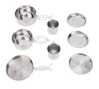 Funien Camping Cookware Set Portable Cooking Utensils Set Outdoor Cooking 410 Stainless Steel Brushed Finish Leak Proof Lid Reinforced Rivets for Camping Picnic