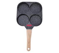Funien Egg Frying Pan 4 Cup Egg Pan 4 Hole Cavity Omelette Skillet Anti Sticking Non Stick Maifan Stone Wooden Handle Temperature Sensitive Silicone Strip for Pancakes