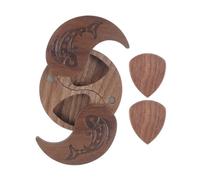 Funien Guitar Pick Box with 2pcs Picks Wooden Guitar Pick Box Tai Chi Shape 2 Compartments Paddles Wood Container Rotating Lid with Magnetic Guitar Pick Case Practical Musical