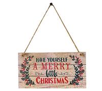 Funien Hanging Sign, Have Yourself a Merry Little Christmas Wood Plank Design Hanging Sign Holiday Door Decoration Wooden Wall Sign