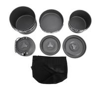 Funien Lightweight Portable 4-6 Person Camp Cooking Set,Nesting Pots Pans with Heatproof Handles,Easy for Outdoor Cooking Picnic,Resists Scratches,Wide Heat Distribution,Sturdy F (CW-C78)