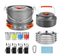 Funien Portable Foldable Handle Camp Cookware Set Non-Stick Cooking Utensils for Hiking Picnic 4-6 Person (Orange)