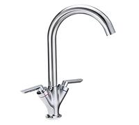 Funime Kitchen Sink Mixer Taps 1 Hole Monobloc Dual Lever Chrome Sink Tap | Solid Brass, Mono Swan Neck Tap 360° Swivel Spout, Drip-free Cartridges, Modern & Traditional Style, Easy Install with Hoses