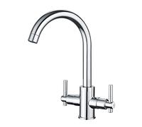 Funime® Kitchen Taps Dual Lever Kitchen Sink Mixer Tap 1 Hole Stainless Steel Monobloc Sink Taps Traditional 360 Swivel Spout Chrome Double Handles Faucet