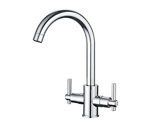 Funime® Kitchen Taps Dual Lever Kitchen Sink Mixer Tap 1 Hole Stainless Steel Monobloc Sink Taps Traditional 360 Swivel Spout Chrome Double Handles Faucet
