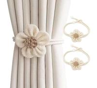 FuninCrea 2 Pcs Floral Curtain Tie Backs, Adjustable Curtain Tiebacks with Pin Behind The Flower, Shower Curtain Tiebacks for Home Office Dormitory Curtains Tie Decoration Accessories (White-Floral)