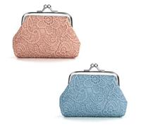 FuninCrea 2 Women's Coin Purses, Faux Leather Coin Purse with Kiss Closure, Floral Pattern Coin Purse and Coin Purse Double Closure Closure Mini Coin Purse for Cash, Coins, multi-coloured, S, style 5