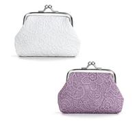 FuninCrea 2 Women's Coin Purses, Faux Leather Coin Purse with Kiss Closure, Floral Pattern Coin Purse and Coin Purse Double Closure Closure Mini Coin Purse for Cash, Coins, multi-coloured, S, style 4