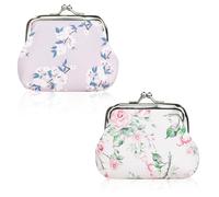FuninCrea 2 Women's Coin Purses, Faux Leather Coin Purse with Kiss Closure, Floral Pattern Coin Purse and Coin Purse Double Closure Closure Mini Coin Purse for Cash, Coins, multi-coloured, S, style 3
