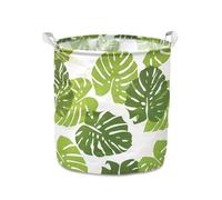 FuninCrea 28L Large Laundry Baskets Cotton Linen Foldable Washing Basket with Handles, Laundry Hamper Circular Laundry Bin for Bathroom, Portable Dirty Clothes Basket for Laundry (Leaf)