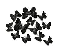 FuninCrea 3D Butterfly Wall Art Stickers - Waterproof Magnetic Simulation Decals With Tape - Removable Bedroom Decorations (Black, 12 Pieces)