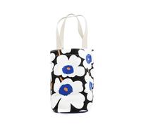 FuninCrea Canvas Tote Bag Reusable Shopping Bag Lightweight Small Handbags Women with Thickened Handles and Floral Pattern for Thermos Cup, Coffee Mug, Lunch Boxes (Black)