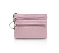 FuninCrea Coin Purse, PU Leather Small Wallets Woman Credit Card Holder Coin Pouch with 3 Zipper Pockets & Keychain, Compact Portable Coin Wallet Change Purse for Key Cash Card, Pink, Fashion