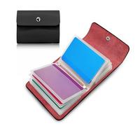 FuninCrea Credit Card Holder for Women with 12 Independent Double-Sided Sleeves Faux Leather Card Case Wallet Compact Card Wallets for Women with Snap, Black, Standard, Simple