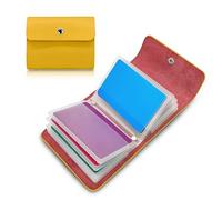 FuninCrea Credit Card Holder for Women with 12 Independent Double-Sided Sleeves Faux Leather Card Case Wallet Compact Card Wallets for Women with Snap, Yellow, Standard, Simple