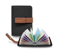 FuninCrea Credit Card Holder for Women with 22 Independent Card Sleeves Faux Leather Card Case Wallet Compact Card Wallets for Women with Snap Closure, Black, Standard, Simple