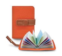 FuninCrea Credit Card Holder for Women with 22 Independent Card Sleeves Faux Leather Card Case Wallet Compact Card Wallets for Women with Snap Closure, Orange, Standard, Simple