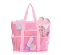 FuninCrea Extra Large Mesh Beach Bags for Women, Oversized Toiletry Bag with Dry Wet Separation Pocket, Foldable Shower Bag Multi-Pocket Shower Caddy Bag for Beach Travel Swimming Picnic (Pink)