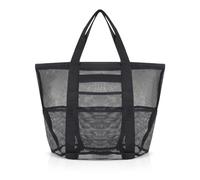FuninCrea Extra Large Mesh Beach Bags for Women, Oversized Toiletry Bag with Dry Wet Separation Pocket, Foldable Shower Bag Multi-Pocket Shower Caddy Bag for Beach Travel Swimming Picnic (Black)