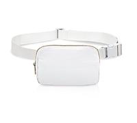 FuninCrea Fanny Pack, Waterproof Nylon Waist Bag, Chest Bag with Adjustable Straps for Women Men, Fashionable Belt Bag with 3 Mesh Pockets for Training, Running, Travel, Hiking, White, 20 x 2.5 14 cm