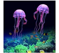 FuninCrea Fish Tank Decorations, 2 PCS Silicon Artificial Jellyfish Ornament Aquarium Jellyfish Glow Decorations Fish Tank Decoration is Suitable for Fish Tank/Aquarium (Pink)