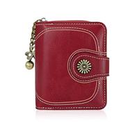 FuninCrea Ladies Leather Wallet Classical Small Purse with ID Window, Large Capacity Fashionable Women's Design and Detachable Pendant (Red)