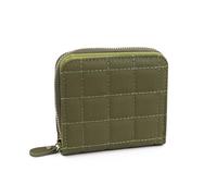 FuninCrea Ladies Purse Wallet, PU Leather Purse with Multiple Card Slots and Compartments, Lady Credit Card Holder with Zipper, Solid Color Wallet with Embroidery Pattern for Women, Girls (Green)