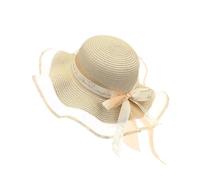 FuninCrea Ladies Sun Hat Wide Brim Straw Hat UPF 50+ Floppy Foldable Summer Hats UV Protection with Elastic Rope and Sweat Band, Beach Hats with Bow for Outdoor (Straw, Beige)