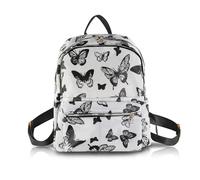 FuninCrea Large Backpack Womens Butterfly Printed Back Pack with 4 Pocket, Nylon Waterproof Backpack Fashionable Womens Backpacks Suitable for Travel, Day Trips, Weekend Tour (Black Butterfly)