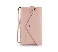 FuninCrea Large Ladies Purse Wristlet Clutch with Wrist Strap for Cell Phone, Envelope-Shaped Women Wallet Cell Phone Purse Faux Leather Wristlet Bag with Card Slots and Zipper Pocket (Pink)