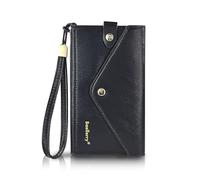 FuninCrea Large Women's Wallet Wrist Bag with Carry Strap for Mobile Phone, Envelope Shape Women's Purse with Mobile Phone Pocket, Faux Leather Wallet Women with Card Slots, black, 10x17.8x2 cm
