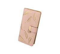 FuninCrea Long Women Wallets Hollowed Leaves Ladies Purse with 12 Credit Card Slots and ID Window, Large Womens Purse PU Leather Purses for Women with Zipper and Snap for Cards Coin Cash (Pink)