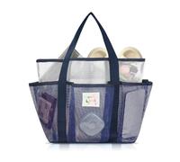 FuninCrea Mesh Shower Bag Quick Drying Shower Caddy Bag 8 Pockets Shower Storage Toiletry Bags for Organize Cosmetics Toiletries, Foldable Mesh Beach Bags for Beach Swimming Travel (Dark Blue)