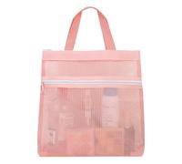 FuninCrea Mesh Shower Caddy Foldable and Portable Small Shower Bag with Zip Pocket, Quick-Drying Mesh Toiletry Bag with Sturdy Handle for Gym Dorm Travel Camping (Pink Style 1)