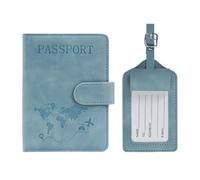 FuninCrea Passport Holder and Suitcase Tag Set, Faux Leather ID Card Holder with RFID Blocker, Multiple Slots Case, Passport Cover for Passport, Business Cards, Credit Cards, blue, 11,5 x 15 cm