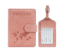 FuninCrea Passport Holder and Suitcase Tag Set, Faux Leather ID Card Holder with RFID Blocker, Multiple Slots Case, Passport Cover for Passport, Business Cards, Credit Cards, pink, 11,5 x 15 cm