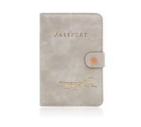 FuninCrea Passport Holder, PU Leather Passport Cover Slim Passport Wallet with Buckle, Portable Men Women Passport Case Travel Wallet Travel Pouch for Passport Cards Boarding Pass, Grey, Modern