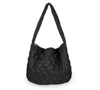 FuninCrea Quilted Tote Bag for Women, Nylon Large Tote Bag Puffy Tote Bag with Zipper, Lattice Pattern Quilted Handbags Shoulder Bag with Wide Handle for Commuting, Dating, Shopping (black)
