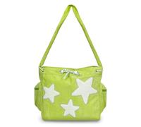 FuninCrea Shoulder Bags Women, Pentagram Decorated Large Tote Bag with 3 Zipper Pockets, Large Capacity Corduroy Bag with Zip and Drawstring for Shopping Commuting Traveling (Green)