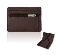 FuninCrea Slim Mens Wallets PU Leather Magic Wallet with Zipper Coin Pocket, Slim Bifold Wallet Magic Card Holder with 3 Slots, Clamshell Men's Card Wallets (Brown-Magical)
