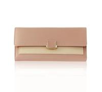 FuninCrea Slim Womens Wallet, Leather Wallets for Women Credit Card Holder Wallet Large Capacity Ladies Wallet Trifold Buckle Wallet Purse with Zipper Coin Pocket ID Window to Travel, Pink, Simplicity