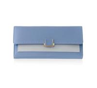 FuninCrea Slim Womens Wallet, Leather Wallets for Women Credit Card Holder Wallet Large Capacity Ladies Wallet Trifold Buckle Wallet Purse with Zipper Coin Pocket ID Window to Travel, Blue, Simplicity
