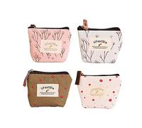 FuninCrea Small Coin Purse, 4 Pack of Different Cute Flower Patterns Canvas Coin Purse with Smooth Zip Mini Wallet for Storing Credit Card, ID Card, Keys, Lipstick (Colorful)